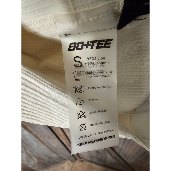Bo & Tee High Waist Split Flare Ribbed Leggings Ivory Small - Picture 6 of 7